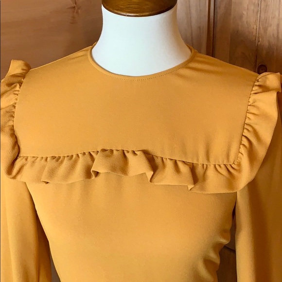 Zara mustard color frill mini dress Size small EUC - Picture 3 of 8